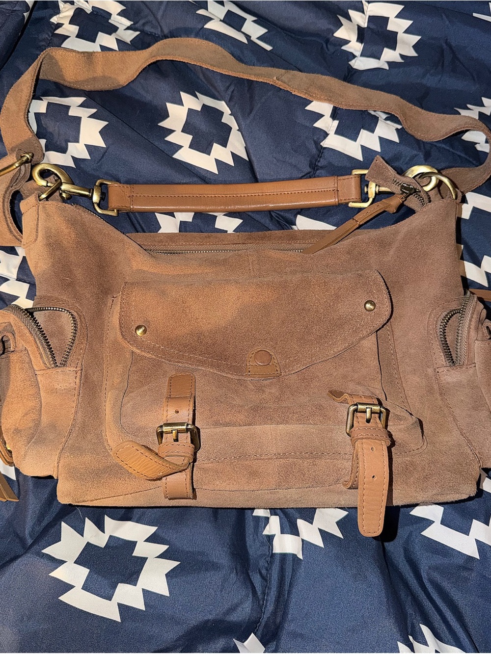Free People Tan Suede Satchel with Buckle Accents